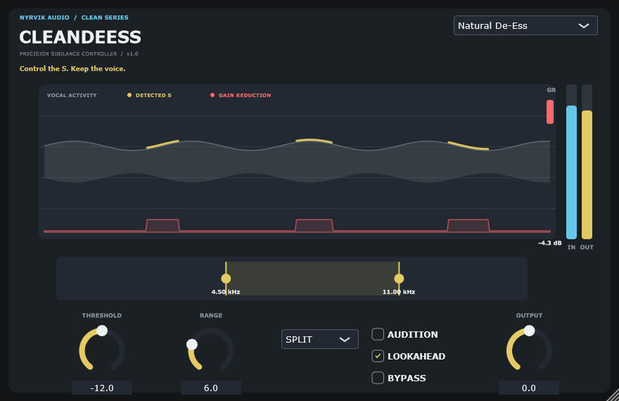 NYRVIK CleanDeEss de-esser plugin interface