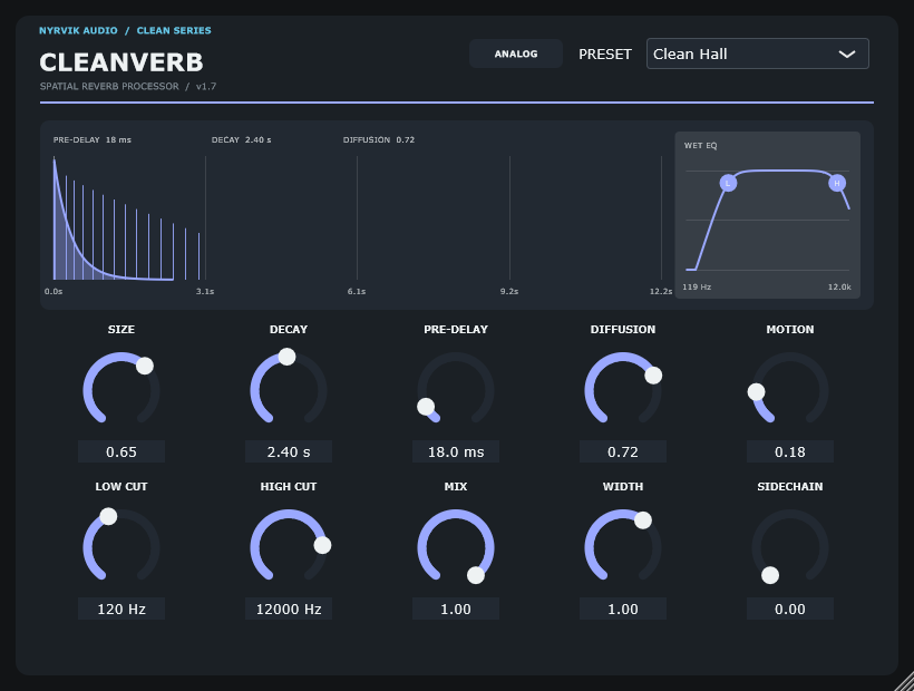 NYRVIK CleanVerb reverb plugin interface